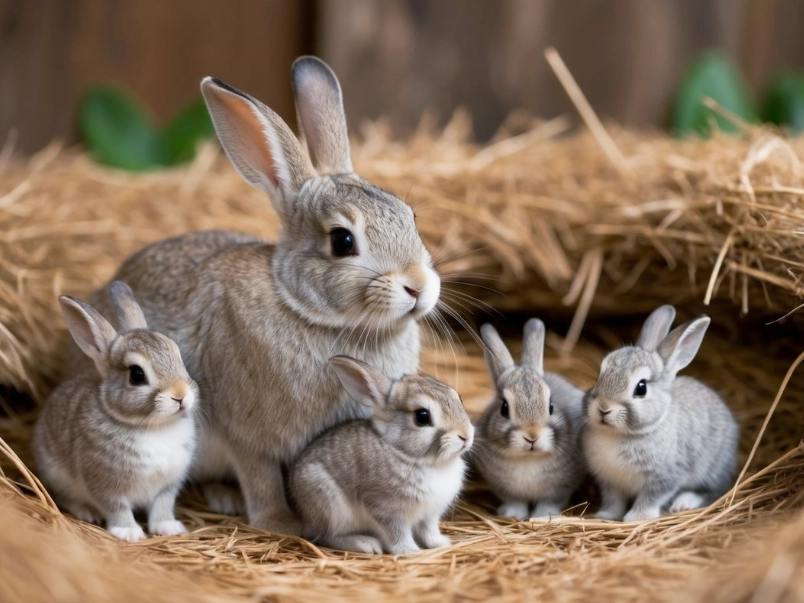 baby bunnies with mother